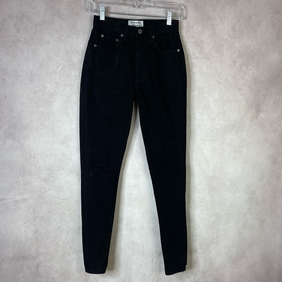 Reformation Julia High Cigarette Distressed Jeans Washed Black Gray Size 23 - Picture 1 of 10
